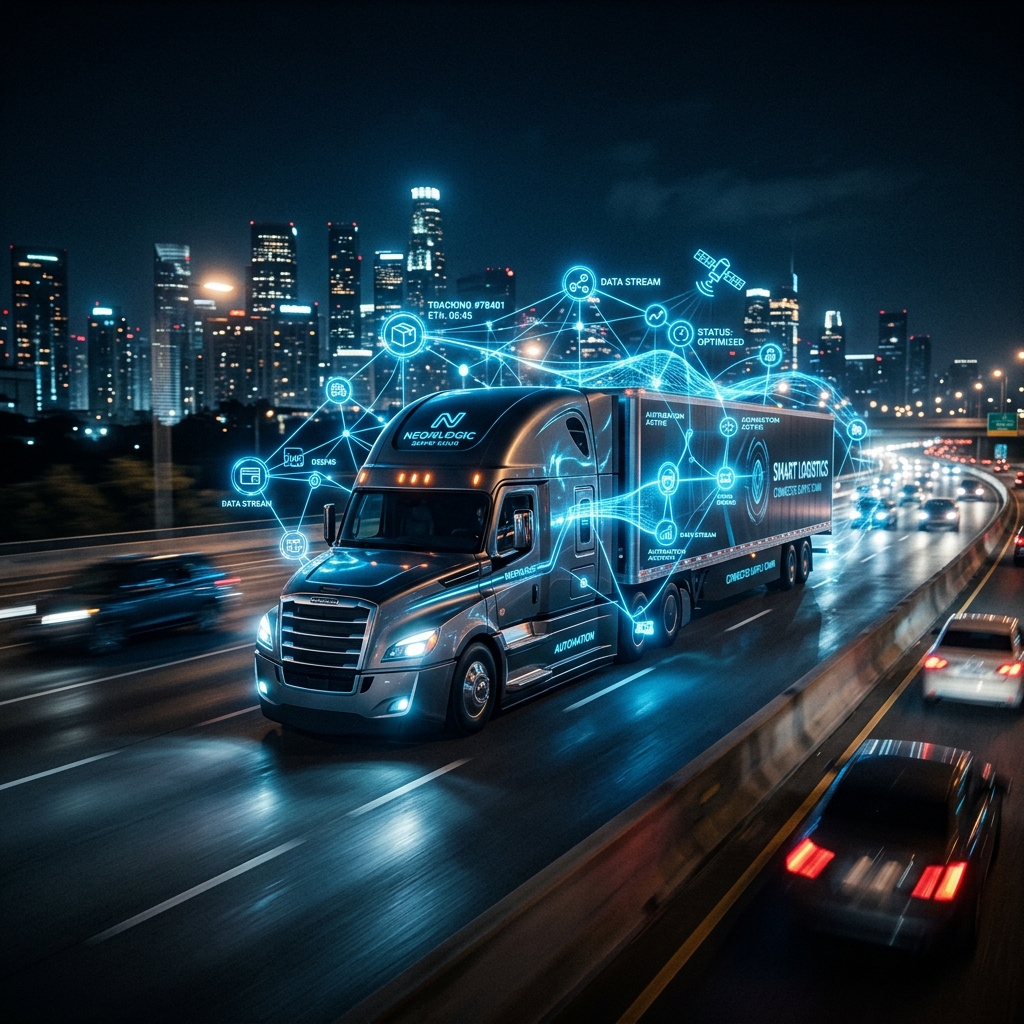 High-tech logistics truck on highway